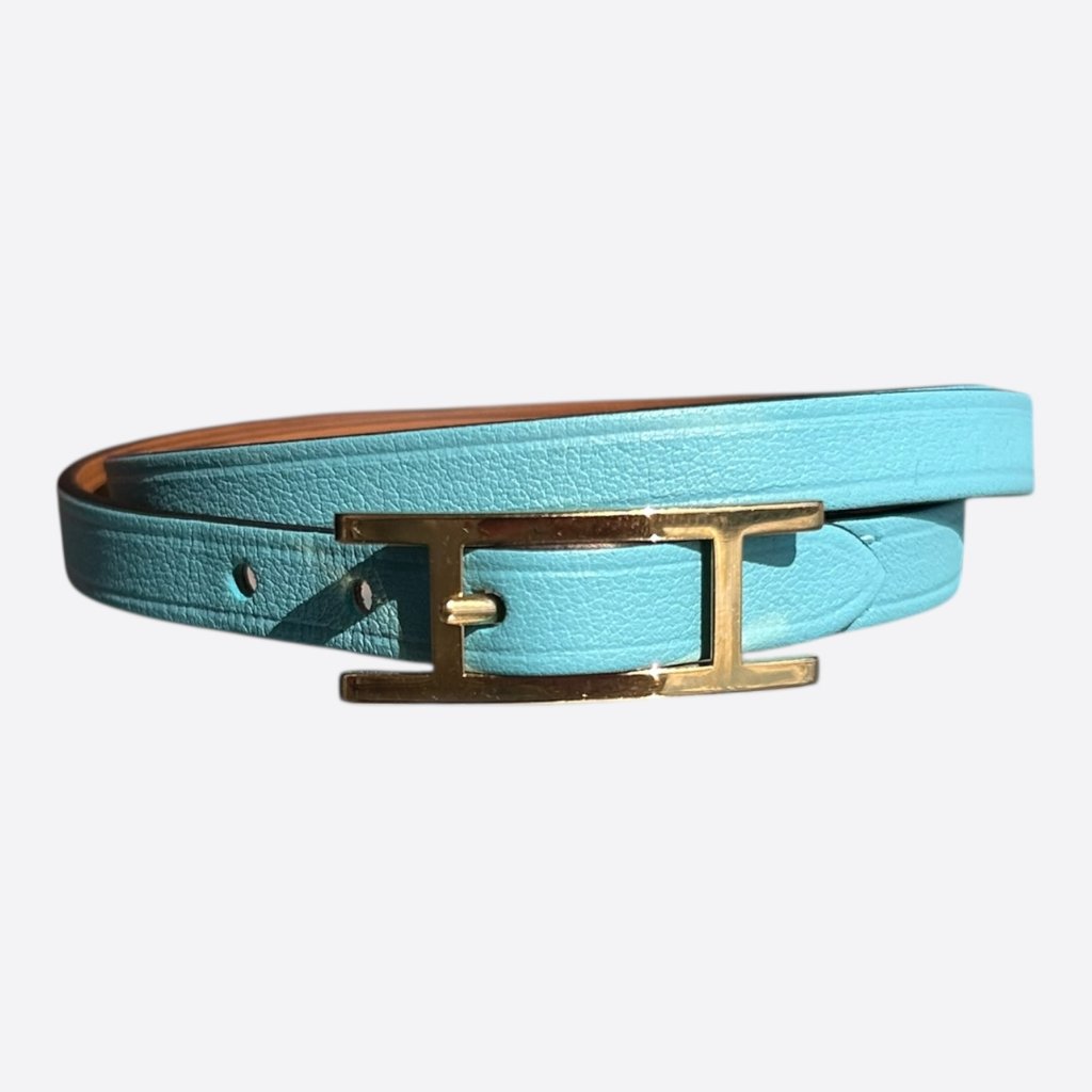Hermes Turquoise Swift & Gold Hardware Behapi Double Tour Bracelet